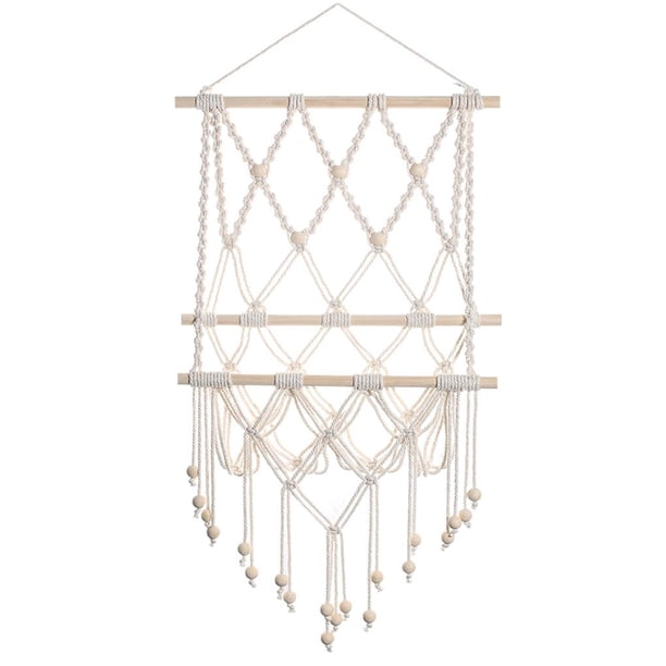 Wosthever Soporte de pared de macramé tejido a mano organizador de pared de estilo bohemio estante de pared de macramé decorativo para sala de estar Decoración del hogar Wosthever HA020427-00