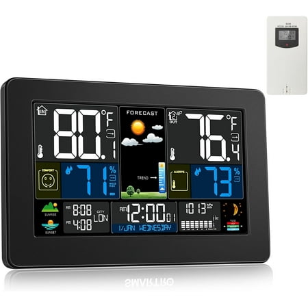 Weather Station Indoor Outdoor for , Large Color Display Digital Clock, Forecast with Barometer, Ambient Temperature Humidity with Moon Phase