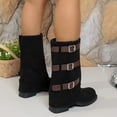 thumbnail image 4 of Women's Chunky Heel Mid Calf Boots, Belt Buckle Suede Platform Leather Boots with Breathable Lining and Lightweight Sole, Trendy Footwear for Daily Leisure, 4 of 8
