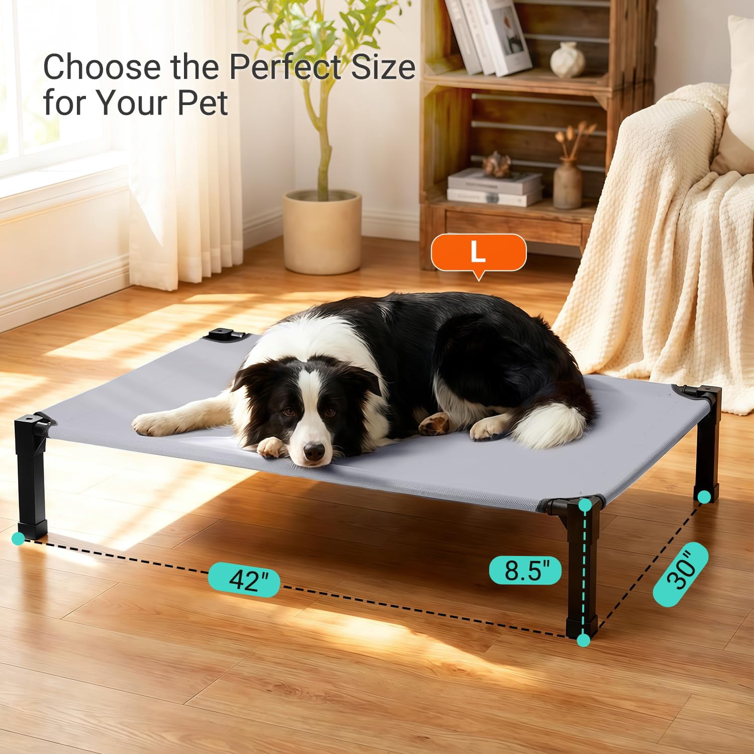 Elevated Outdoor Dog Bed  Pet Steel-framed And Non-slip Feet Raised With Waterproof Washable Breathable Teslin Mesh 42in