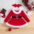 thumbnail image 2 of Suefunskry, trajes de Navidad para niñas, vestido mameluco de terciopelo con adornos de piel de manga larga + conjunto de diadema, ropa de Navidad para recién nacidos de 3 a 24 meses, 2 of 5