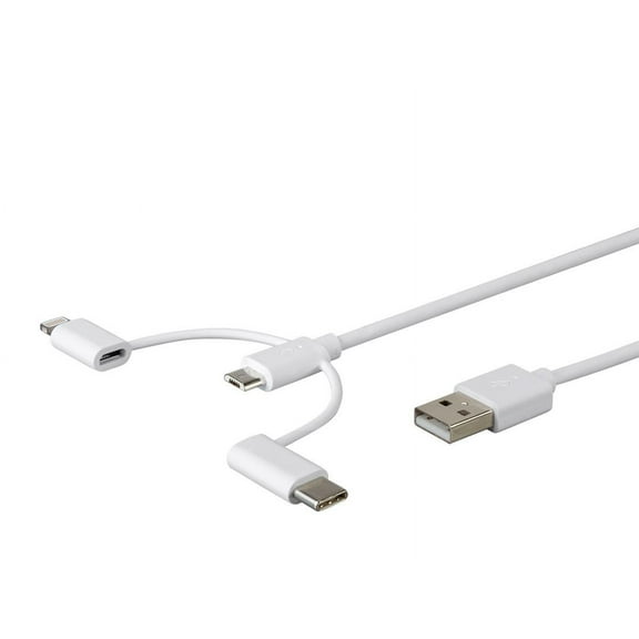 Monoprice MFi Certified USB to Micro USB   USB Type-C   Lightning 3 in 1 Charge & Sync Cable, 3ft White