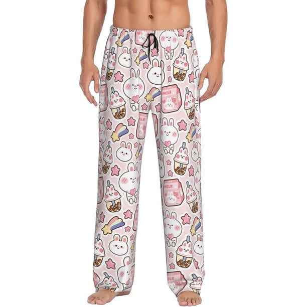 Fotbe Cute Rabbit Pantalones de Pijama para Hombre, Pantalones de Dormir, Pantalones de Casa con Cintura Ajustable y Bolsillos-Large