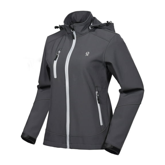 Little Donkey Andy Women’s Softshell Jacket, Ski Snowboarding Jacket with Removable Hood, Fleece Lined and Water Repellent Gray XS