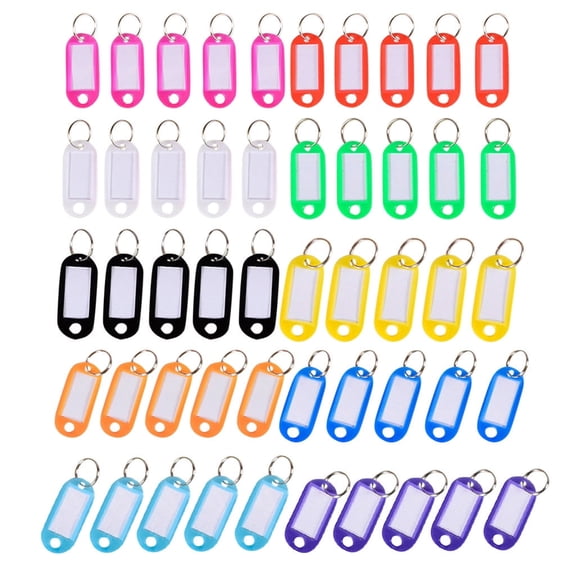 Fenull 50 Pieces Plastic Key Tags Assorted Key Rings ID Tags Name Card Label