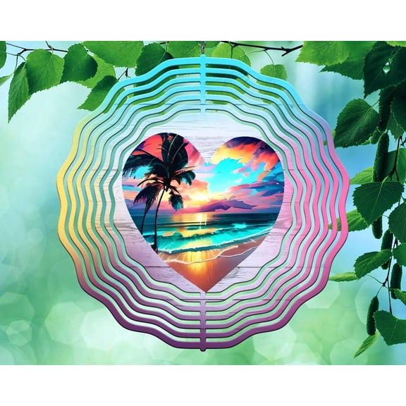 10 Inch Ocean Sunset Heart Wind Spinner Yard Decor Aluminum Sublimated Garden Art Indoor Outdoor 3D Kinetic …