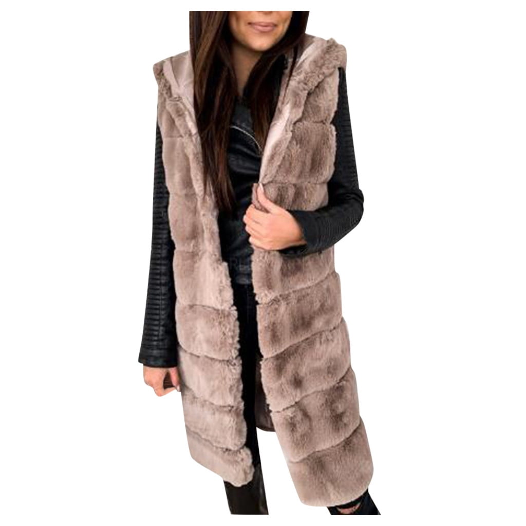 Women Luxury Real Rabbit Fur Vest Hooded Warm Gilet Waistcoat Coat Jacket Parka