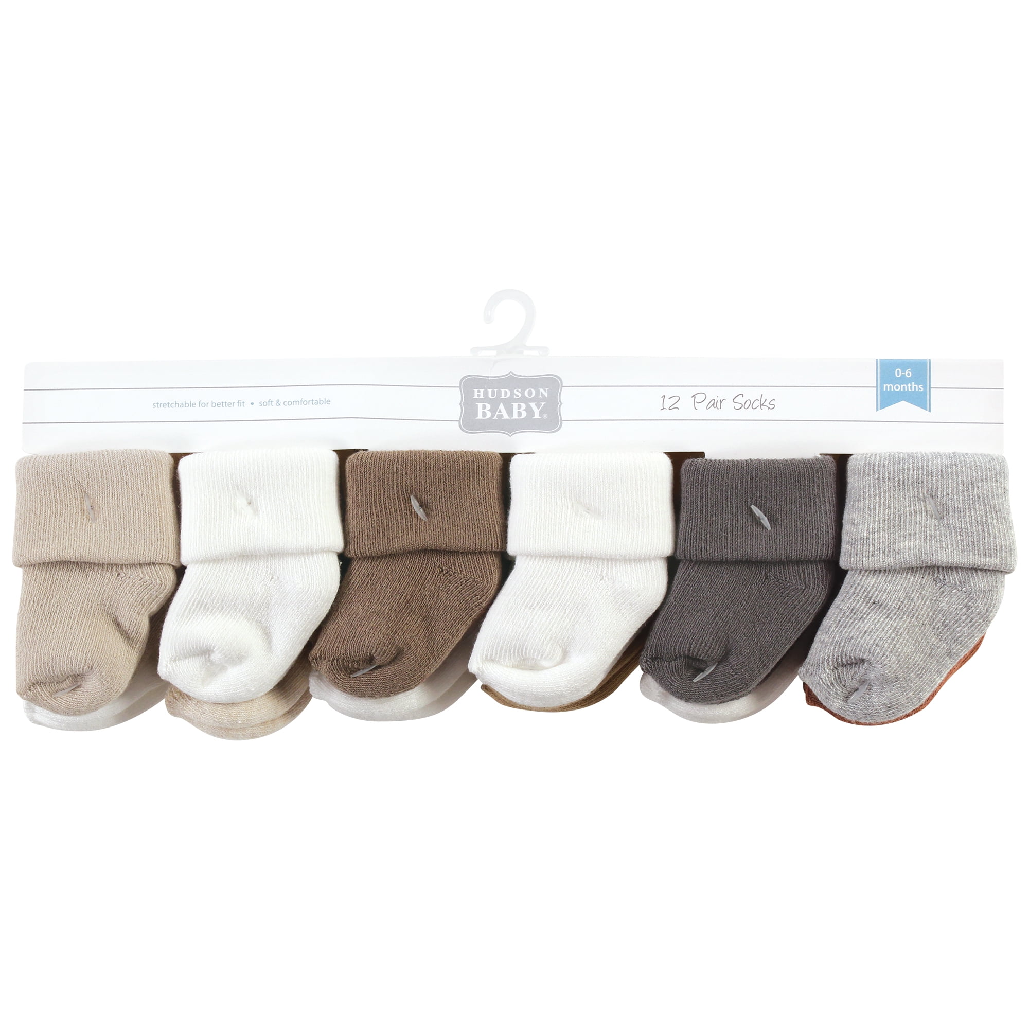 Hudson Baby Cotton Rich Baby Terry Socks 24-Pack, Gray Beige