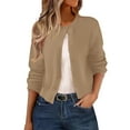 thumbnail image 1 of ManxiVoo Cardigan Court à Boutons pour Femmes, Manches Longues, Col Ras du Cou, Chandail Tricoté, Mignon, Tenue Décontractée, Taille g, Kaki, 1 of 7