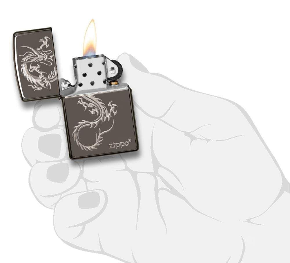 Zippo Chinese Dragon Design Black Ice Pocket Lighter