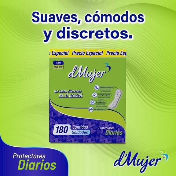 D Mujer Daily Panty Liners, Thin Regular, 180 Count