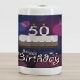 thumbnail image 2 of 50th Birthday Ceramic Toothbrush Holder, Color Spots in Graphic Style Cake Number Candlesticks Lettering, Decorative Versatile Countertop for Bathroom, 4.5" X 2.7", Blue Pink White, 2 of 4