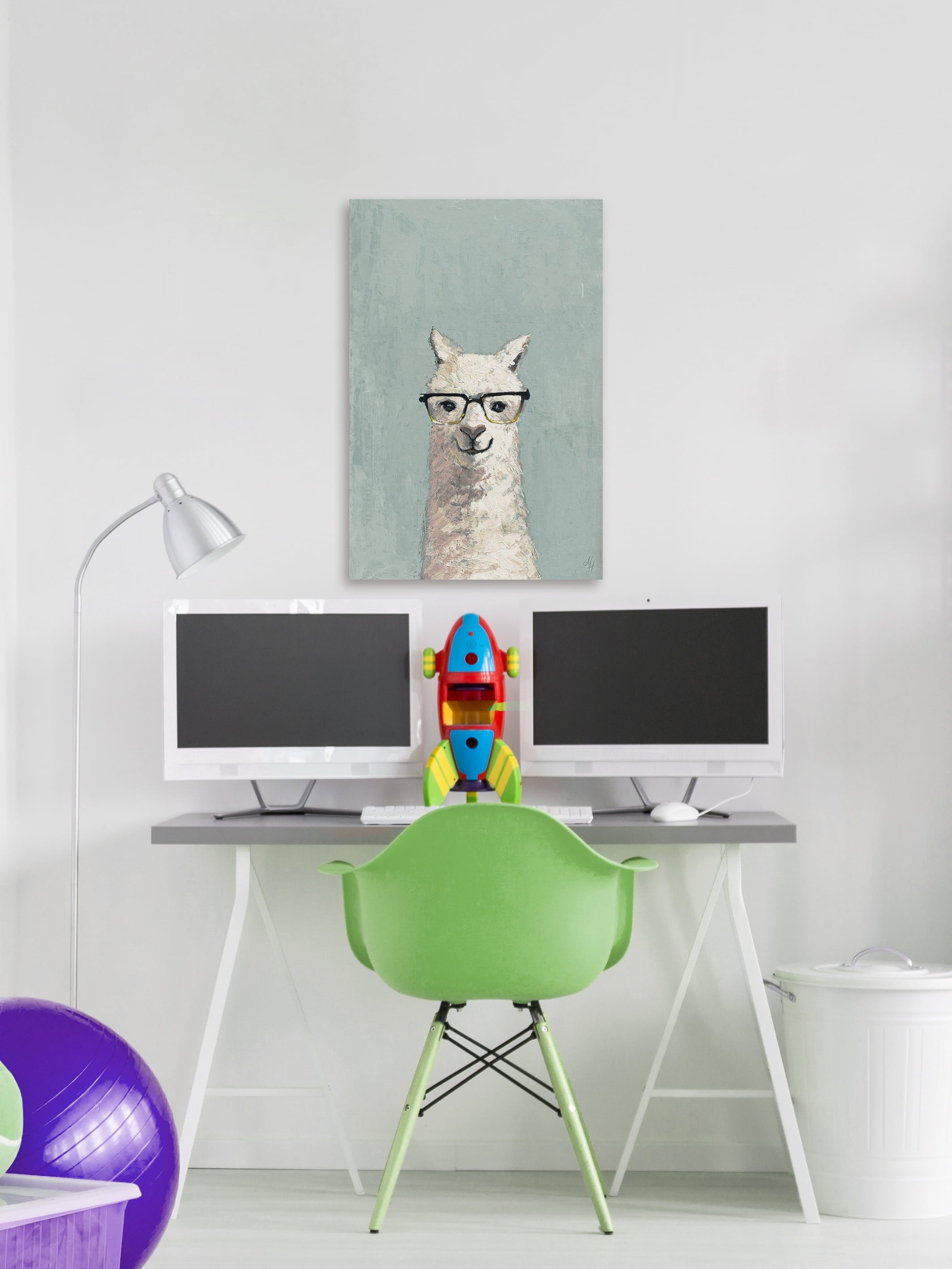 Marmont Hill White Llama with Glasses II Canvas Wall Art