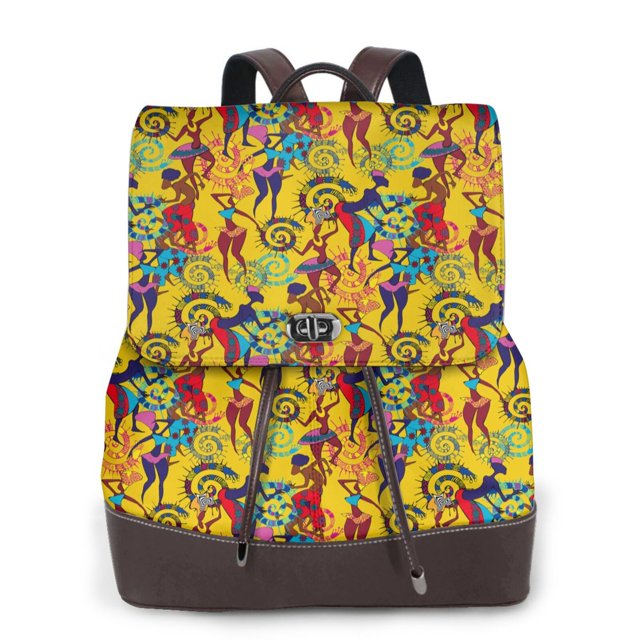 Disketp Dancing African Women Mochila de Cuero para Mujer, Bolso de Espalda Antirrobo con Estilo para Viaje, Trabajo y Uso Diario