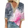 thumbnail image 2 of Xdegoge Three Quarter Sleeve Tops Woman Floral Button Down V Neck T Shirts Loose Fit Trendy Summer Tops 2025 Dressy Casual Blouses Soft Comfy Basic Tees Last, 2 of 4