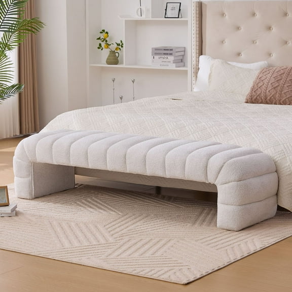 Modern Chenille Upholstered Armless Bench, 69.7" Wide Storage Ottoman for Living Room and Bedroom,