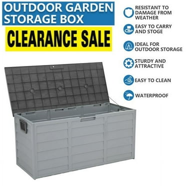 Bitiwend 75 Gallon Plastic Deck Box with Wheel, Lockable Outdoor Storage Chest, Gray