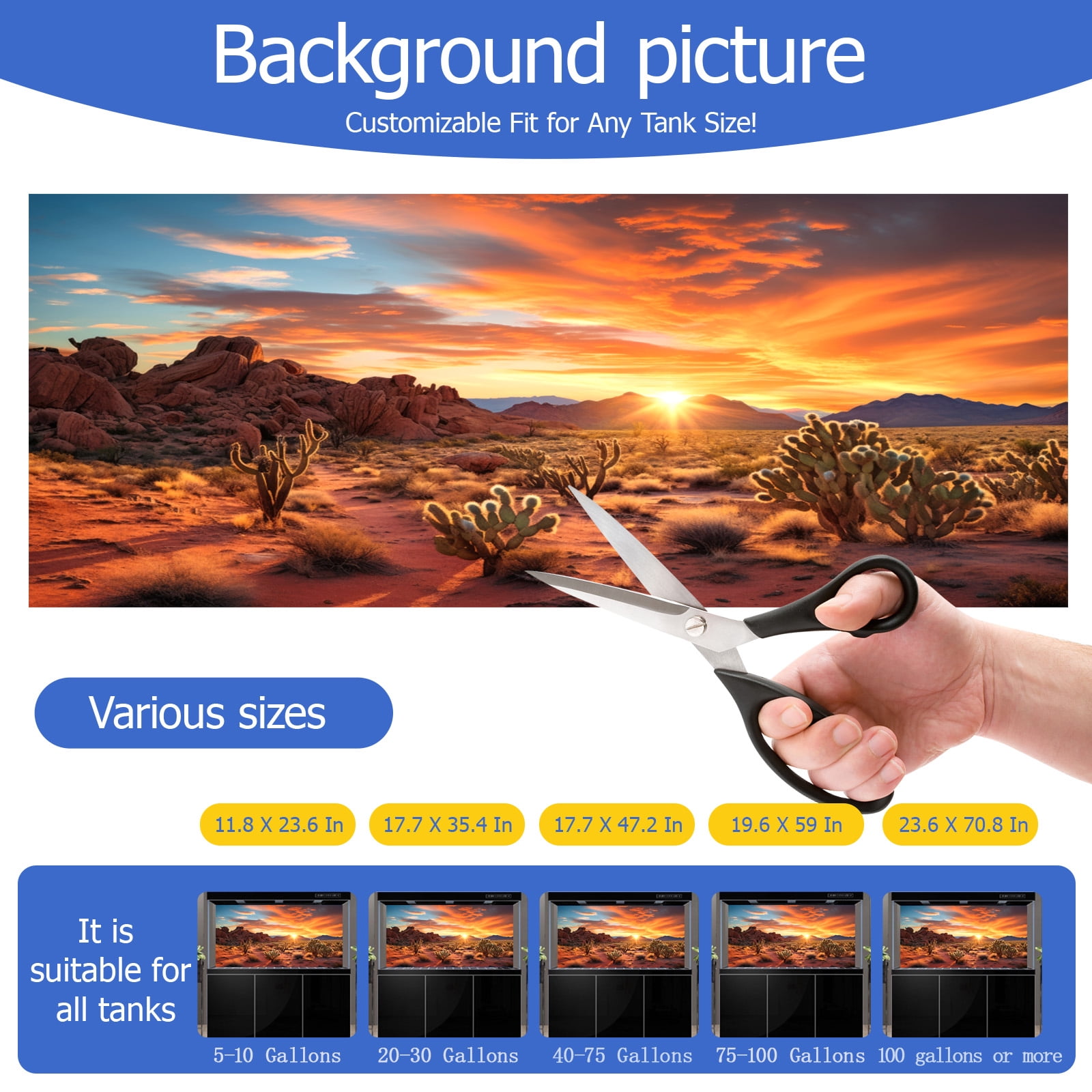 Aquarium Background & Terrarium Background – Ultra HD Static Cling, Tape-Free, Desert Sunset Design for Reptile Tank Decorations, Perfect for Bearded Dragon and Leopard Gecko Tanks 17.7 X 47.2 Inches
