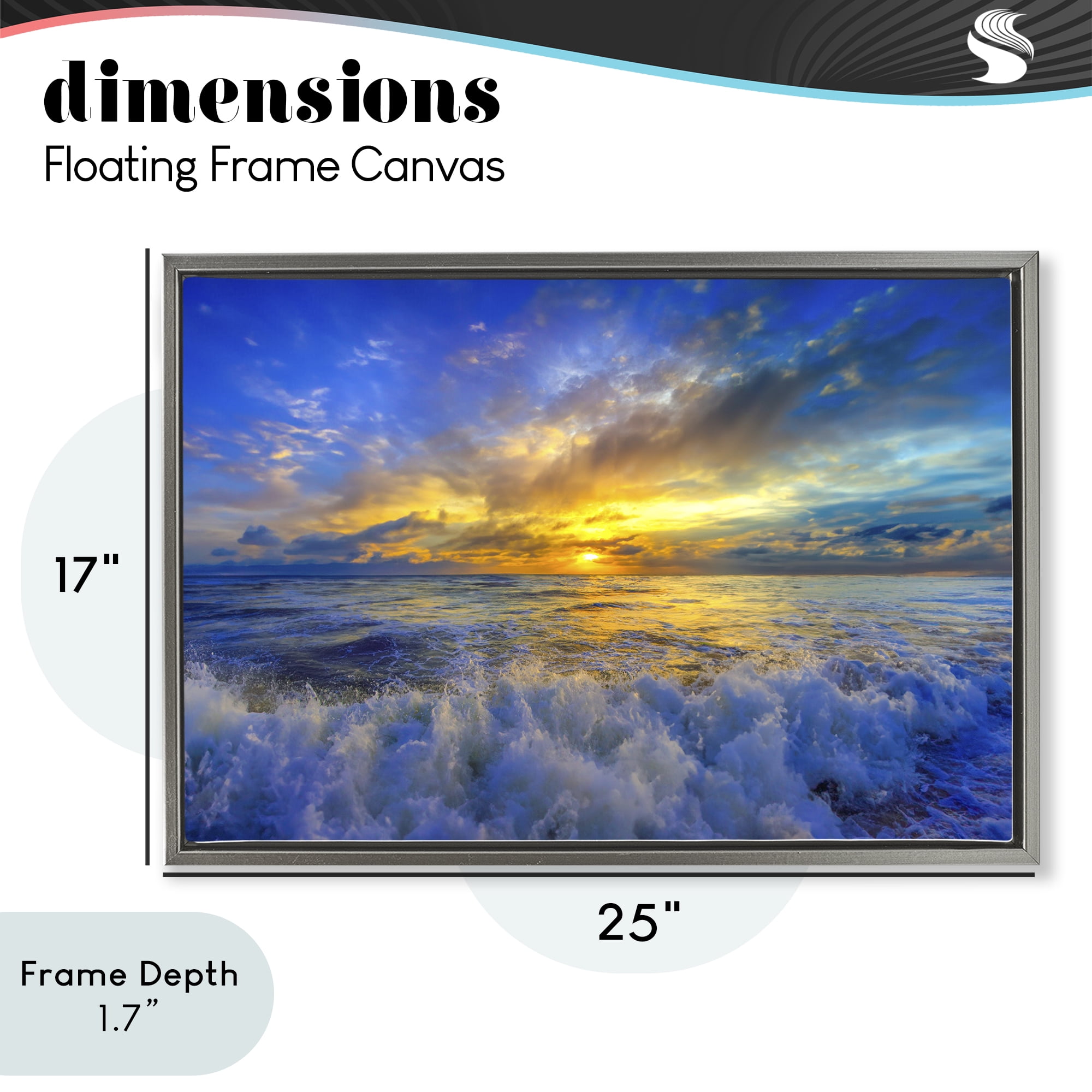 Stupell Industries Golden Blue Sunset over Waves Gray Framed Floater Canvas Wall Art, design by Eszra Tanner