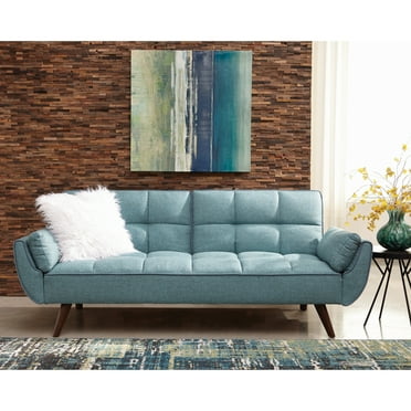 HomeStock Artisanal Attic Biscuit-Tufted Sofa Bed Turquoise Blue