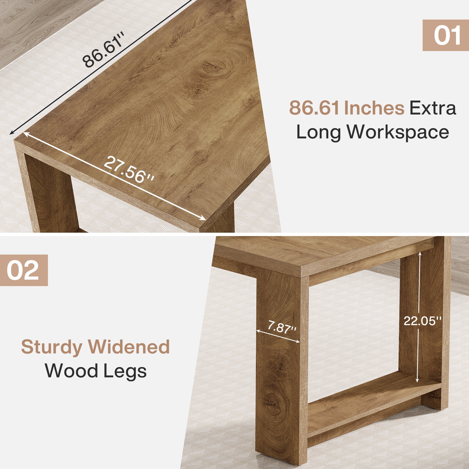 Tribesigns Two Person Desk, 86.61-Inch Extra Long Desk, Double Computer Writing Table, Natural Wood Grain