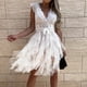thumbnail image 1 of ICHUANYI Clearance Women's Summer Solid Lace Flowers Embroidery Dress Crew-Neck Short Sleeve Elastic Waist Dress Beach Dress Sun Dress Ruffled Flowy Dress(White, M) ICHUANYI WER2023081005712, 1 of 9