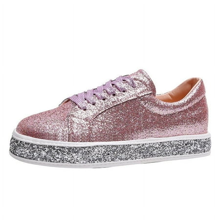 

SHYWJJ Women s glitter sneakers tennis glitter sneakers rhinestone glitter sneakers lace up neon dress glitter sneakers