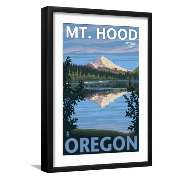 Art.com Reflection Lake - Mt. Hood, Oregon, c.2009 Art Print by Lantern Press, Black Frame Wall Art, 17" x 23"