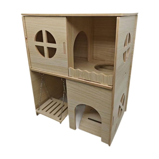 Casa de madera de 2 para hámster, casa para jerbos, juguete de juego, refugio para ratones, jerbos, lemmings, chinchillas y hámsteres sirios.