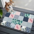 thumbnail image 4 of Botanical Patchwork 2'x3' Rug for Entryway Front Door Kitchen Sink Area, Teal Tropical Leaf Grey Plaid Low Pile Washable Non Slip Rectangle Area Rug, 4 of 9