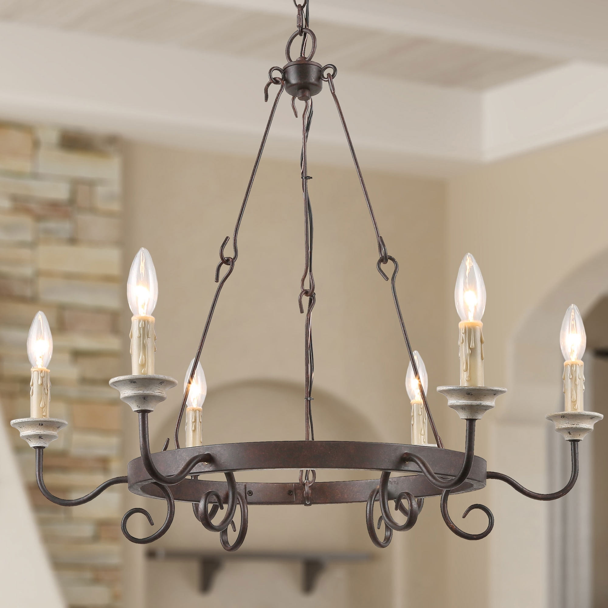 LNC Farmhouse Kitchen Island Lights Rustic Chandelier for Dining Room 6