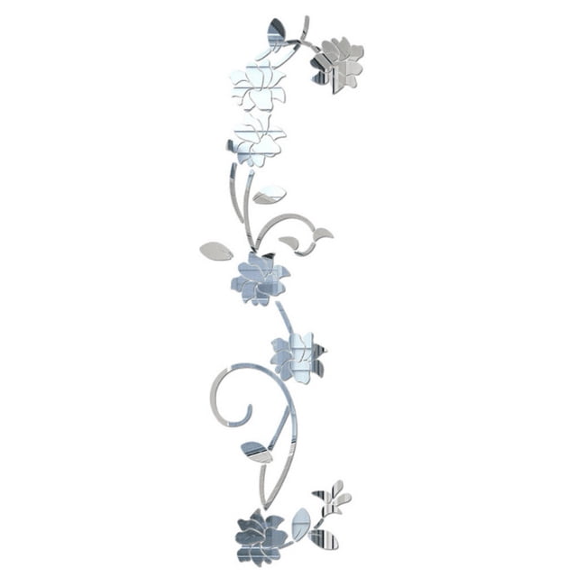 Set 3D Mirror Flower Art Wall Stickers Acrylic Mural Decals Home Room Decor