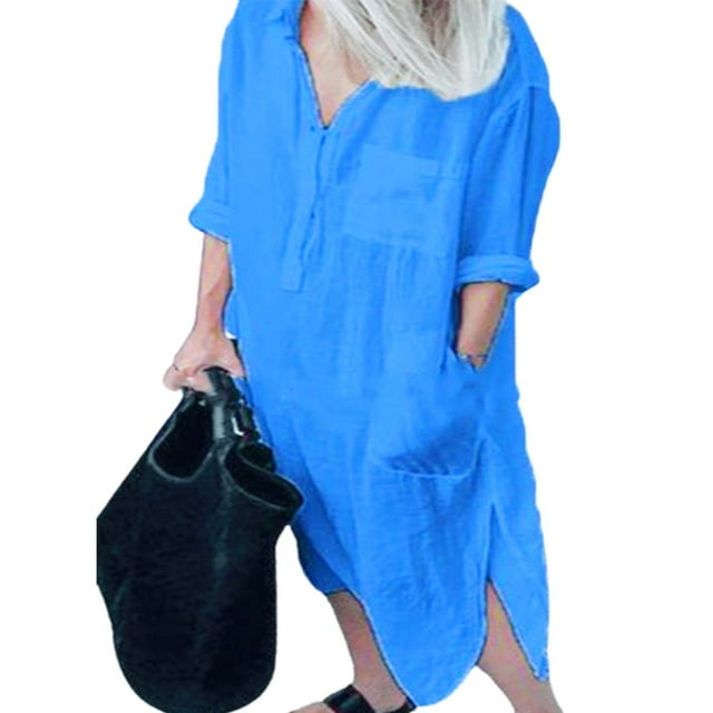 CHUANK Robe Maxi en Coton et Lin pour Femmes, Décontractée, Ample, Caftan, Longue