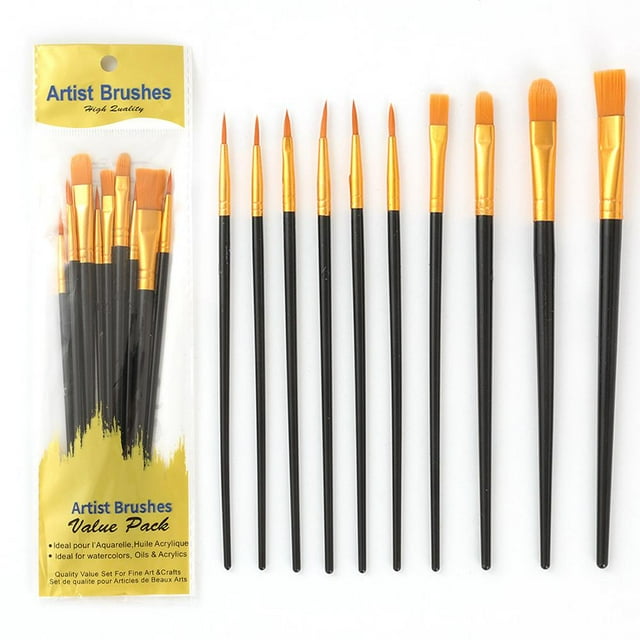 Acrylic Paint Brush Set 10pcs Nylon Hair Brushes for All Purpose Oil