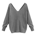 thumbnail image 4 of Gray Sweatshirt for Women's Two Piece V Neck Knotted Over Open Back Knit Sweater Topdacron Women Fall Clothes, 4 of 4