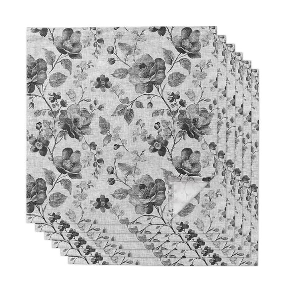 Vintage Floral Cloth Napkins, Spring Botanical Flowers Leaves Botanical Gray Washable and Reusable Dinner Napkins Set of 6, Table Napkin for Kitchen Party Birthday Wedding Hotel Housewarming 20"x20"