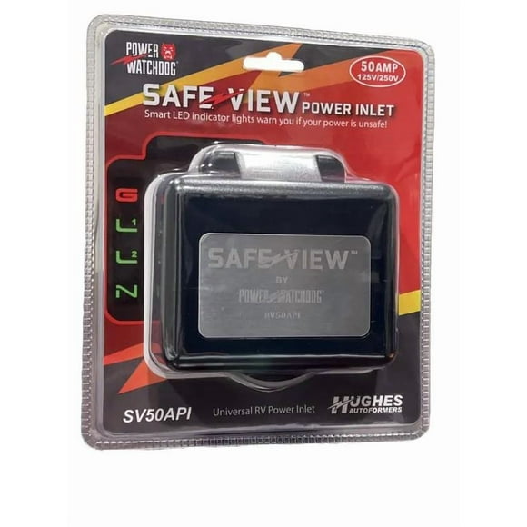 Hughes Auto Power Inlet Port SV50API SafeView; Manual Power Disconnect; 50 Amp; 125 Volt; Black; Nickel Plated Contacts; Twist Lock Design; ETL Certified