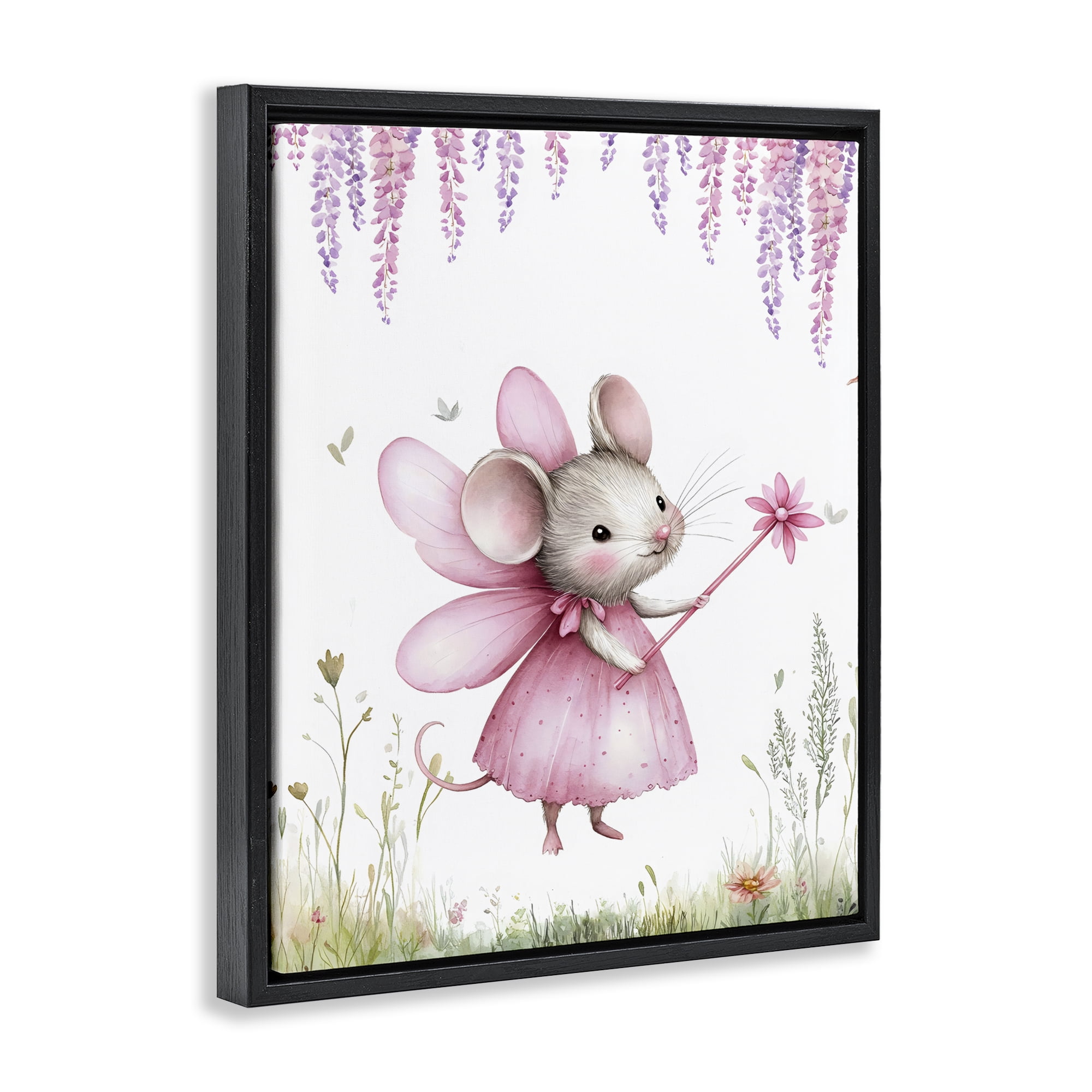 Stupell Industries Woodland Mouse Forest Fairy Black Framed Floater Canvas Wall Art, design by LSR Design Studio