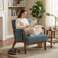 thumbnail image 4 of edx Accent Chair, Mid-Century Modern Arm Chair with Wood Frame, 1-Seat Cushioned Sofa for Living Room, Bedroom, Balcony, Dark Blue, 4 of 9