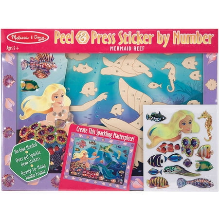 Melissa & Doug Peel and Press Sticker by Number Kit: Mermaid Reef - 60+ Stickers, Jumbo Frame