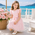 thumbnail image 4 of IPIO Girls Starry Princess Dress, Shimmer Moon Tulle Skirt with Flutter Sleeves and Bow for Birthday Party, 4 of 7
