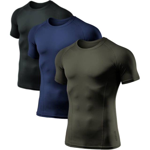 Athlio Camisas De Compresión De Manga Corta Para Hombre Cool Dry Camisetas Deportivas De Capa Base Tops Camisa De Entrenamiento Atlético Paquete De 3 Tops Blacknavyhunter Green X-Large