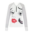 thumbnail image 5 of Pntutb Womens Casual Stripe Printing Long Sleeve Splicing Zipper Blouse T-Shirt Tops, 5 of 5