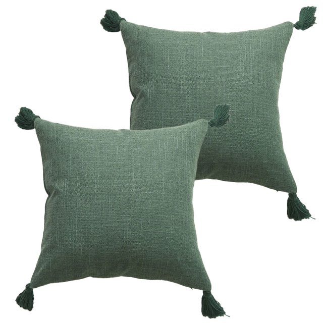 Funda de cojín de sofá para el hogar, funda de almohada con borlas, de algodón y cáñamo, sin núcleo, 2 uds.