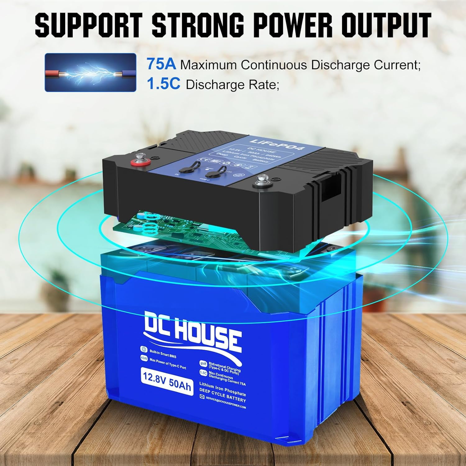 DC HOUSE 12V 50Ah Lithium Battery for Trolling Motor, Built-in 80A BMS, Deep Cycle Up to 4000 Times, Replace Trolling Motor Box with DC & TypeC Ports, for Outdoor, RV, Boat, Camping