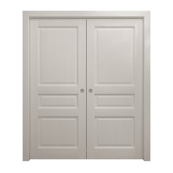 Sliding French Double Pocket Doors 36 x 80 inches | Ego 5012 Painted White Oak | Kit Rail Hardware | Solid Wood Interior Bedroom Modern Doors