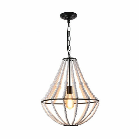 

MIDUO 110v Retro Wood Bead Chandelier Vintage Pendant Lamp Entryway Hanging Light