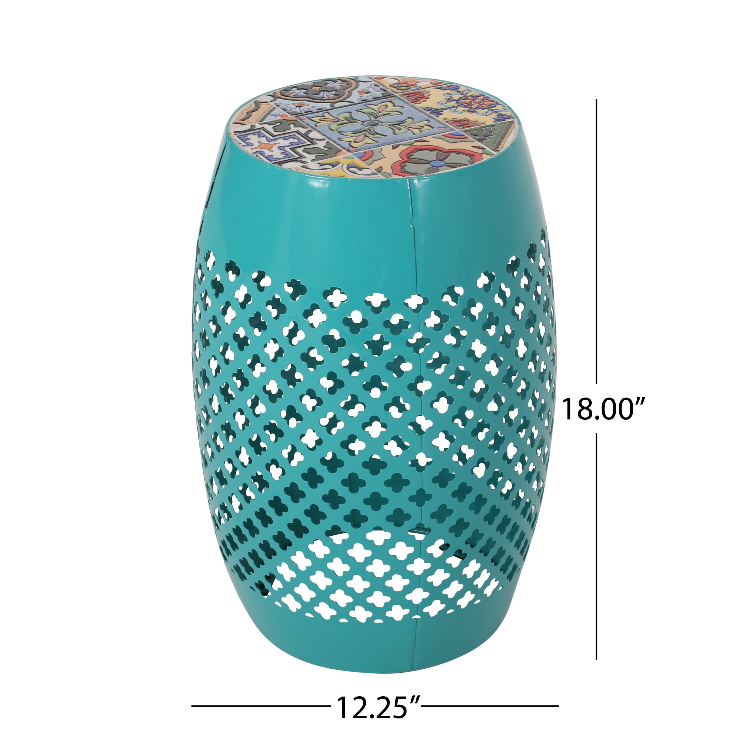 Samerah Outdoor Iron Side Table, Teal, Multi-Color