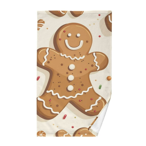 Gingerbread Man Cartoon Christmas Pure Cotton Bath Towel Hand Towel 1 Piece for Pool Beach Gym 16" x 28"