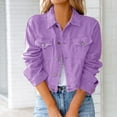 thumbnail image 2 of Juebong Womens Short Denim Jacket Casual Basic Long Sleeve Button Down Jean Jackets Distressed Cropped Fall Coats Outwear Purple,XXXL, 2 of 8